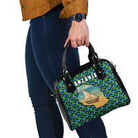 Tanzania Coastal Life Shoulder Handbag with Swahili Dhow Boat and Tribal Pattern - Wonder Print Shop