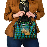 Tanzania Coastal Life Shoulder Handbag with Swahili Dhow Boat and Tribal Pattern - Wonder Print Shop