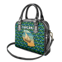 Tanzania Coastal Life Shoulder Handbag with Swahili Dhow Boat and Tribal Pattern - Wonder Print Shop