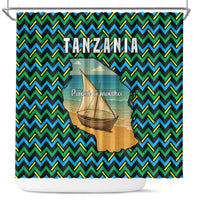 Tanzania Coastal Life Shower Curtain with Swahili Dhow Boat and Tribal Pattern - Wonder Print Shop