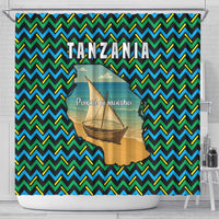 Tanzania Coastal Life Shower Curtain with Swahili Dhow Boat and Tribal Pattern - Wonder Print Shop