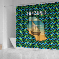 Tanzania Coastal Life Shower Curtain with Swahili Dhow Boat and Tribal Pattern - Wonder Print Shop