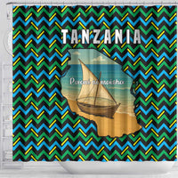 Tanzania Coastal Life Shower Curtain with Swahili Dhow Boat and Tribal Pattern - Wonder Print Shop