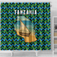 Tanzania Coastal Life Shower Curtain with Swahili Dhow Boat and Tribal Pattern - Wonder Print Shop