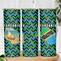 Tanzania Coastal Life Skinny Tumbler with Swahili Dhow Boat and Tribal Pattern - Wonder Print Shop