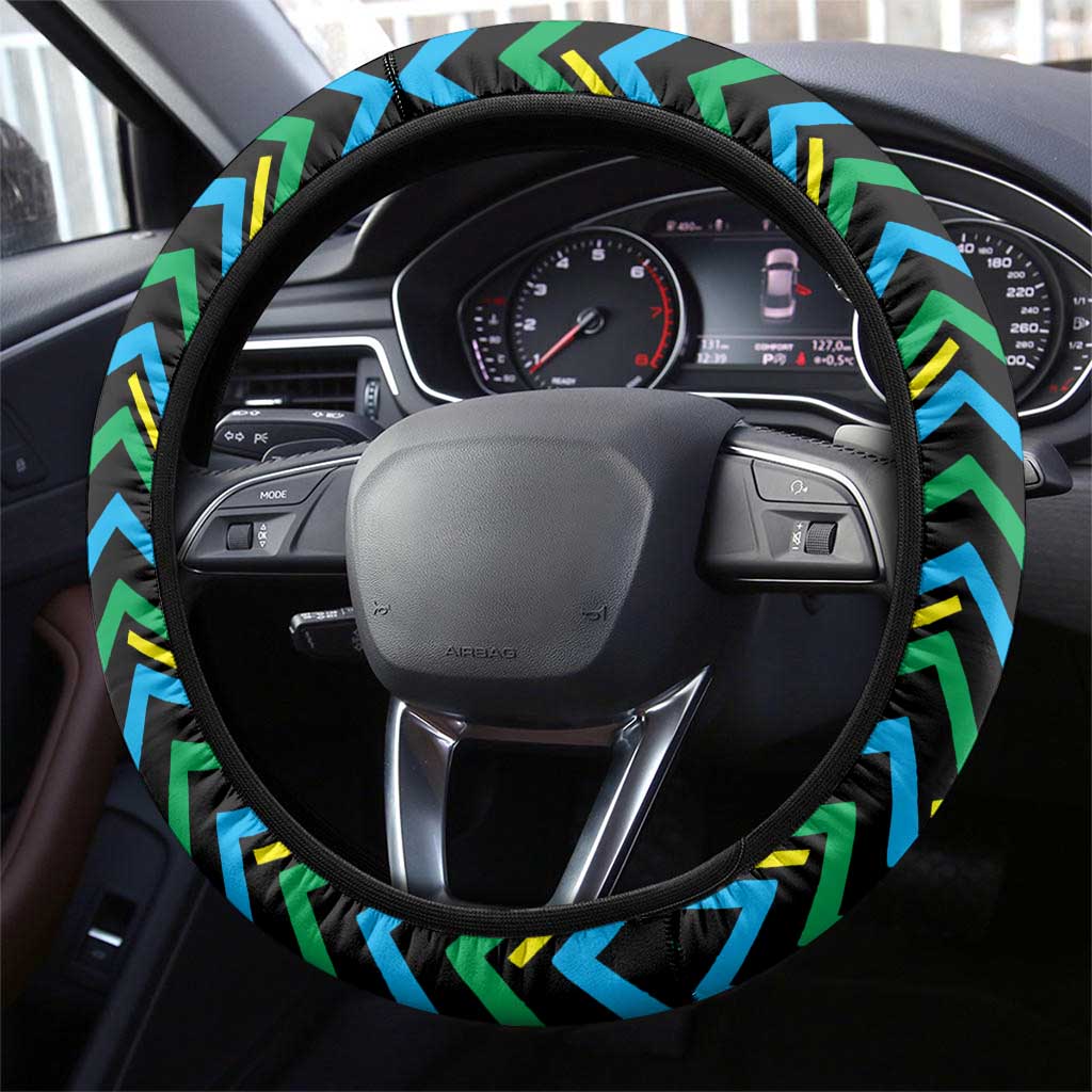 Tanzania Coastal Life Steering Wheel Cover with Swahili Dhow Boat and Tribal Pattern - Wonder Print Shop