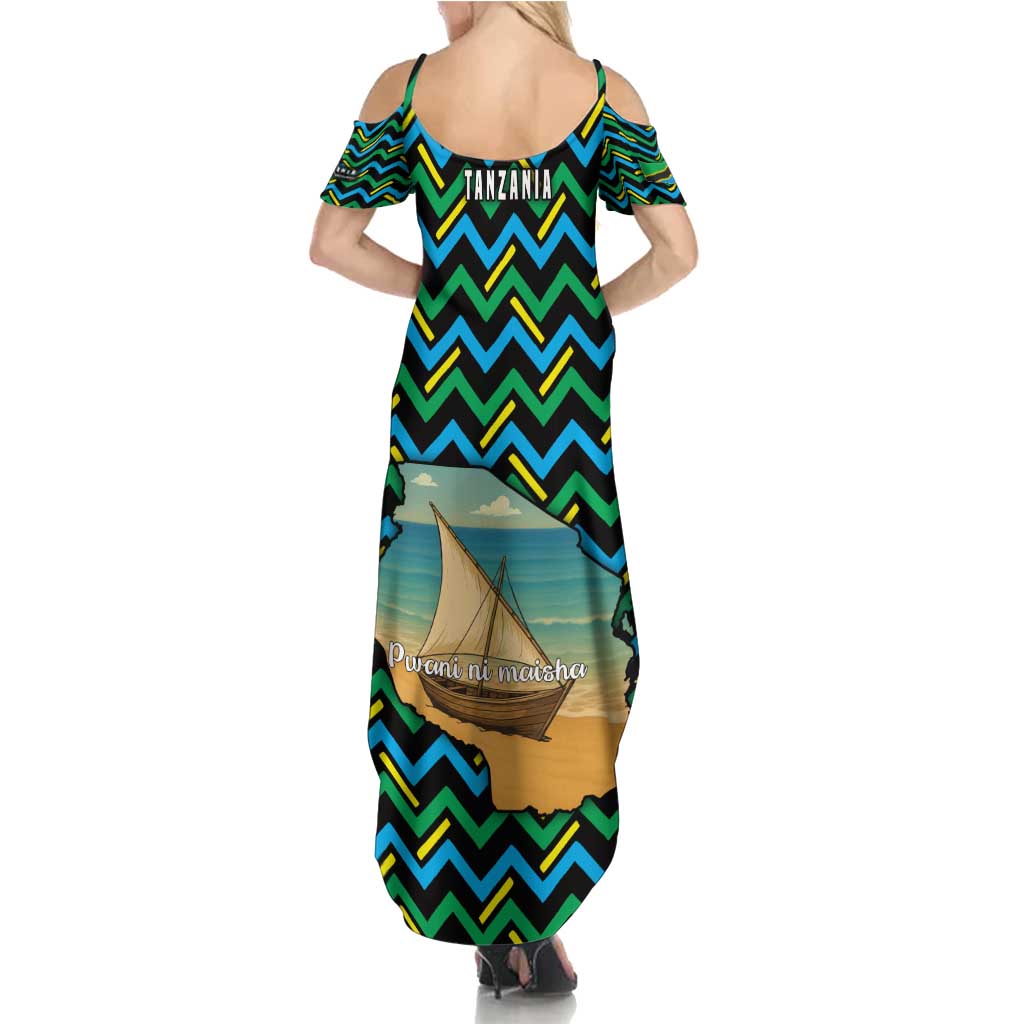 Tanzania Coastal Life Summer Maxi Dress with Swahili Dhow Boat and Tribal Pattern - Wonder Print Shop