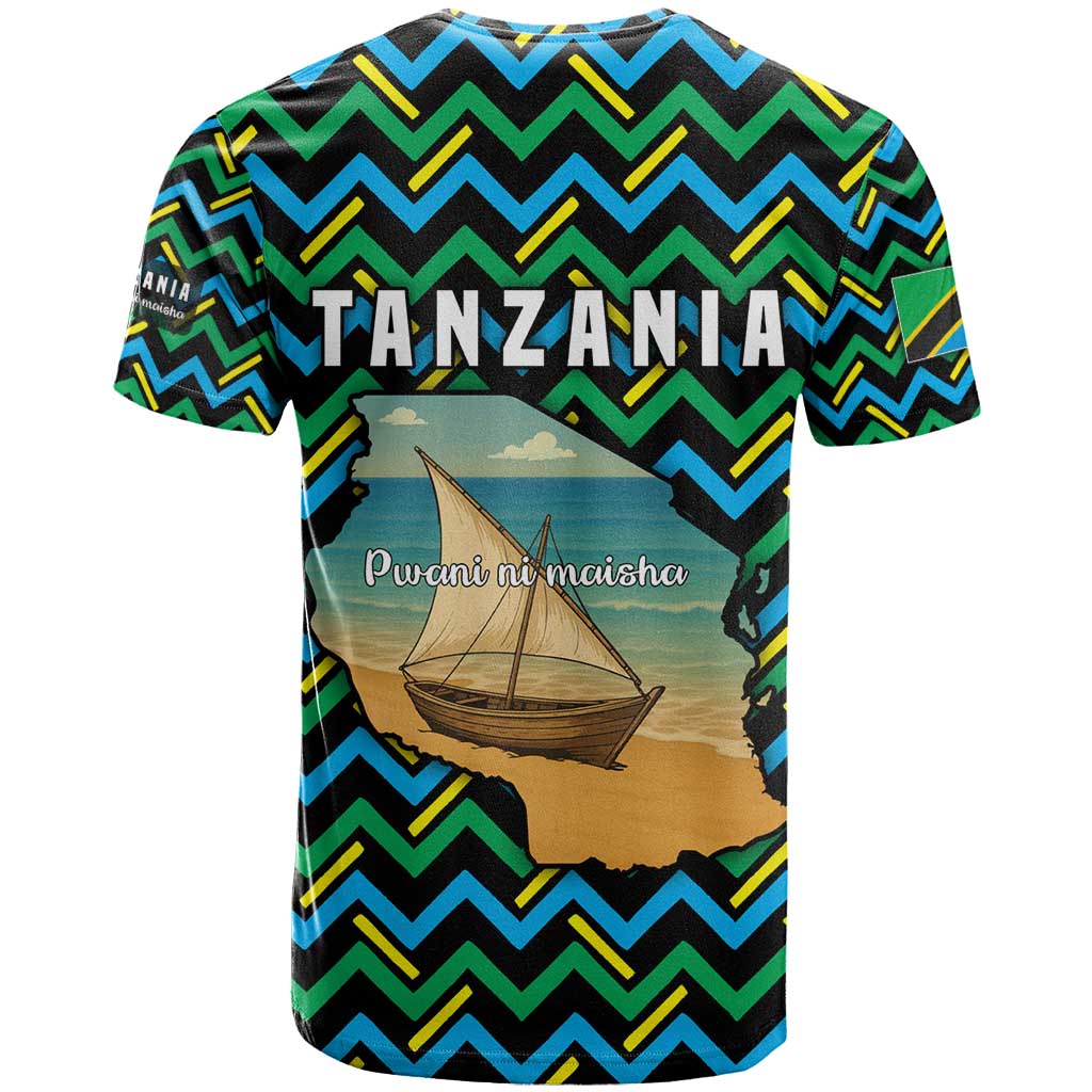 Tanzania Coastal Life T Shirt with Swahili Dhow Boat and Tribal Pattern - Wonder Print Shop