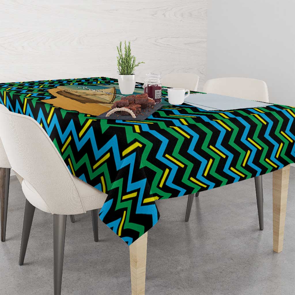 Tanzania Coastal Life Tablecloth with Swahili Dhow Boat and Tribal Pattern - Wonder Print Shop
