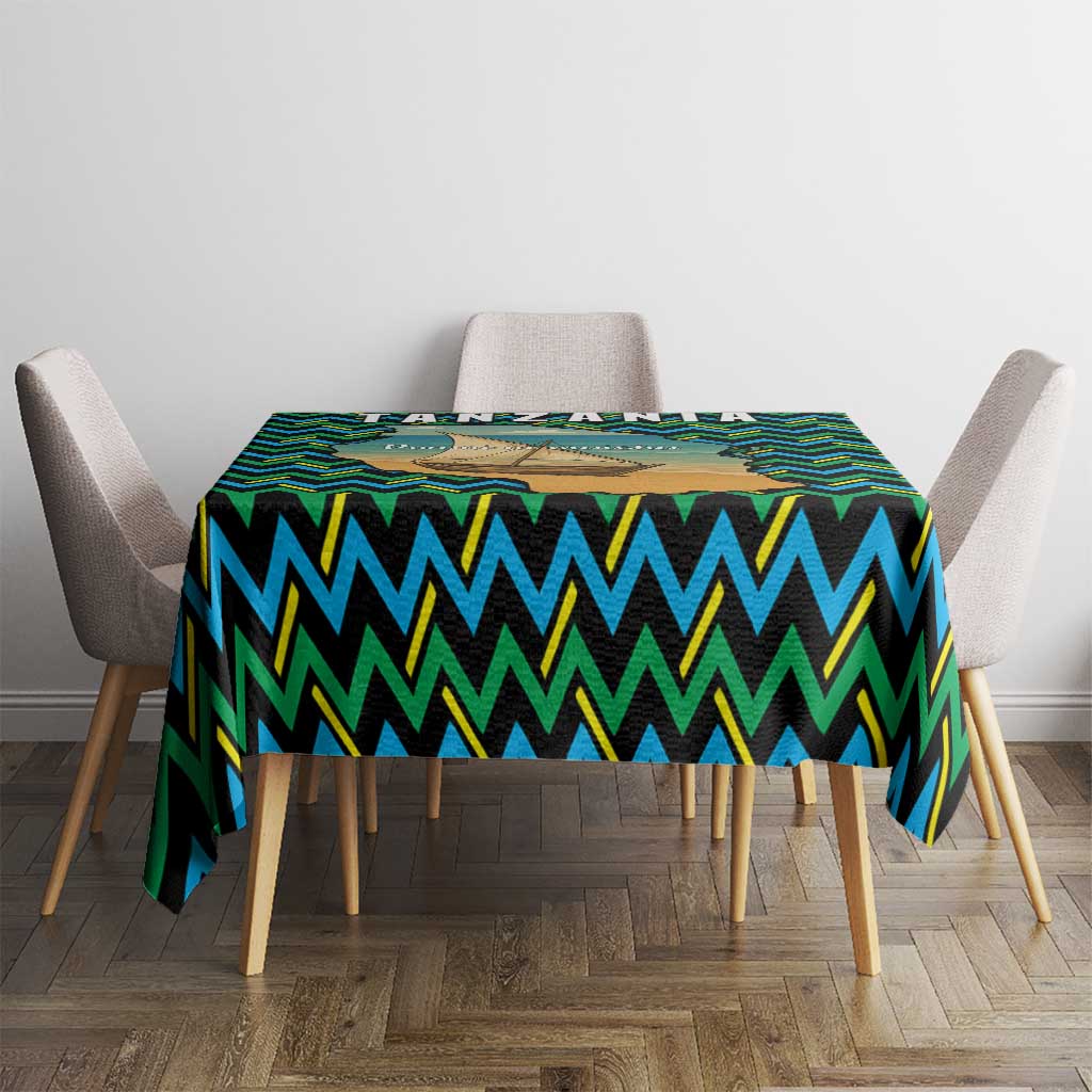 Tanzania Coastal Life Tablecloth with Swahili Dhow Boat and Tribal Pattern - Wonder Print Shop