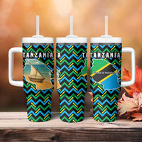 Tanzania Coastal Life Tumbler With Handle with Swahili Dhow Boat and Tribal Pattern - Wonder Print Shop