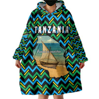 Tanzania Coastal Life Wearable Blanket Hoodie with Swahili Dhow Boat and Tribal Pattern - Wonder Print Shop