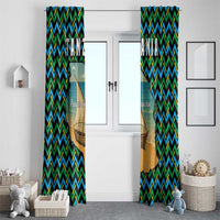 Tanzania Coastal Life Window Curtain with Swahili Dhow Boat and Tribal Pattern - Wonder Print Shop