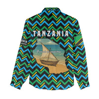 Tanzania Coastal Life Women Casual Shirt with Swahili Dhow Boat and Tribal Pattern - Wonder Print Shop