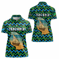 Tanzania Coastal Life Women Polo Shirt with Swahili Dhow Boat and Tribal Pattern - Wonder Print Shop