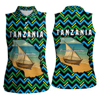 Tanzania Coastal Life Women Sleeveless Polo Shirt with Swahili Dhow Boat and Tribal Pattern - Wonder Print Shop