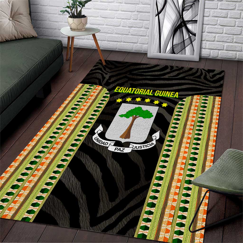 Equatorial Guinea Heritage Area Rug with National Emblem and Tribal Zebra Print