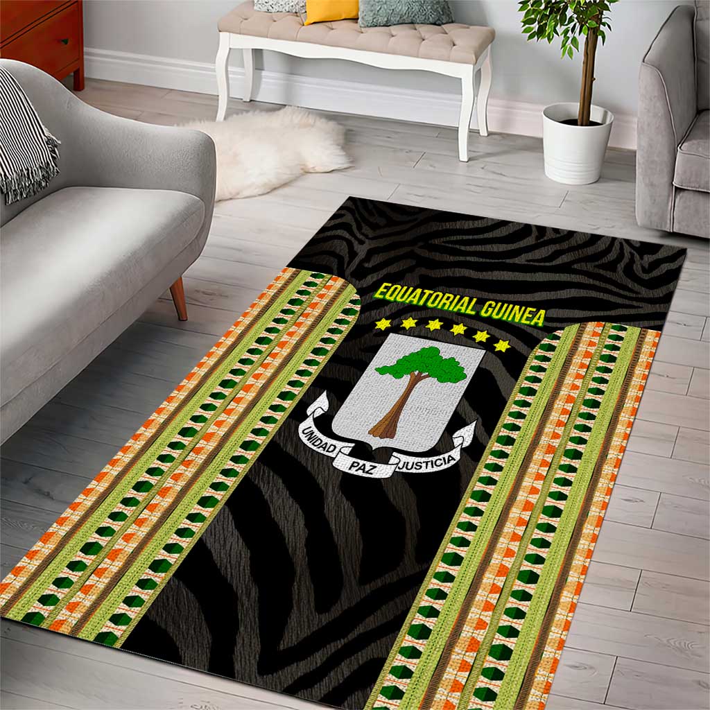 Equatorial Guinea Heritage Area Rug with National Emblem and Tribal Zebra Print