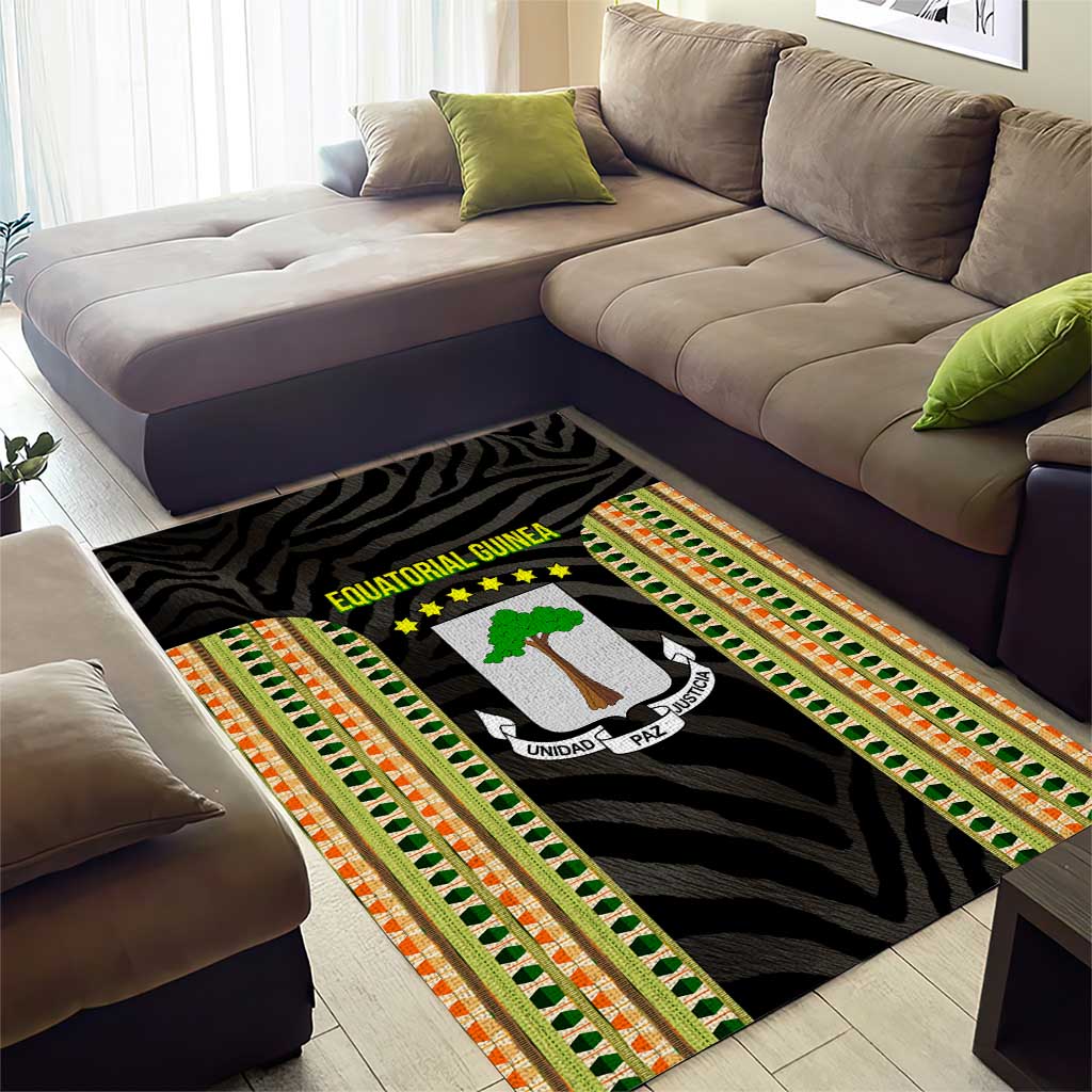 Equatorial Guinea Heritage Area Rug with National Emblem and Tribal Zebra Print