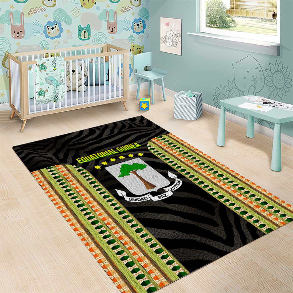 Equatorial Guinea Heritage Area Rug with National Emblem and Tribal Zebra Print