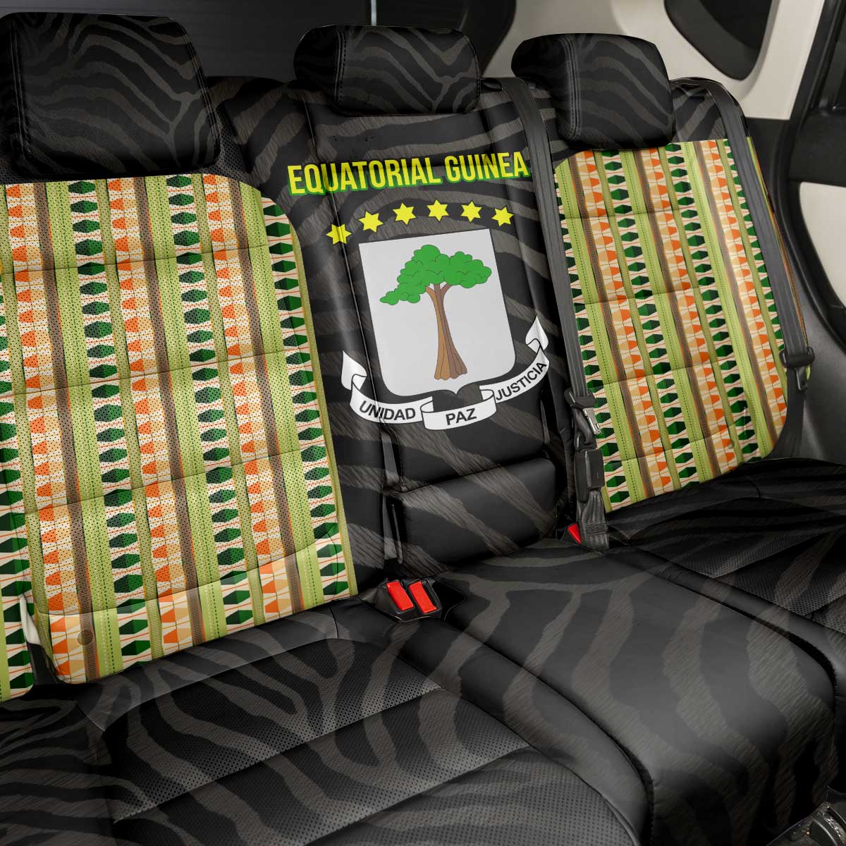 Equatorial Guinea Heritage Back Car Seat Cover with National Emblem and Tribal Zebra Print