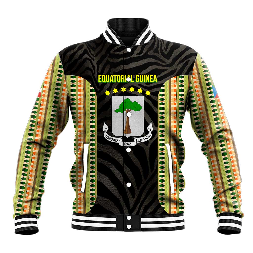 Equatorial Guinea Heritage Baseball Jacket with National Emblem and Tribal Zebra Print
