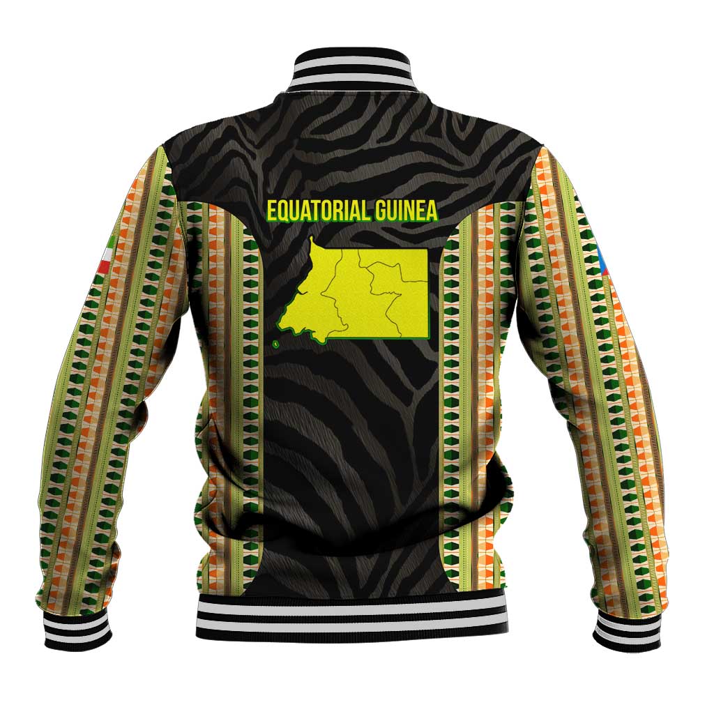 Equatorial Guinea Heritage Baseball Jacket with National Emblem and Tribal Zebra Print
