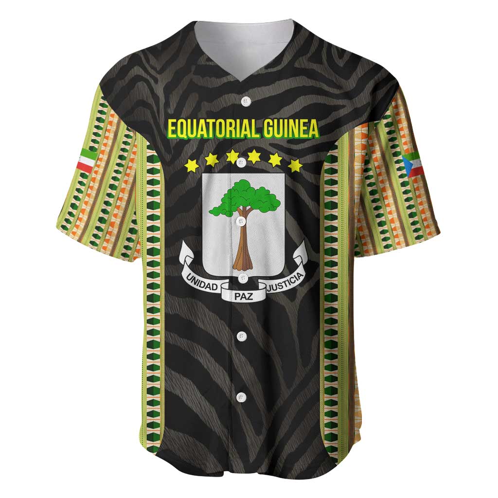 Equatorial Guinea Heritage Baseball Jersey with National Emblem and Tribal Zebra Print