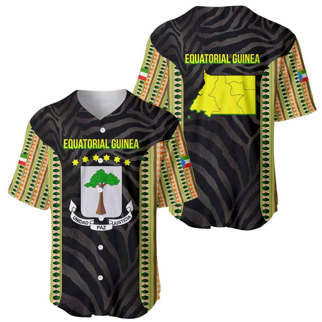 Equatorial Guinea Heritage Baseball Jersey with National Emblem and Tribal Zebra Print
