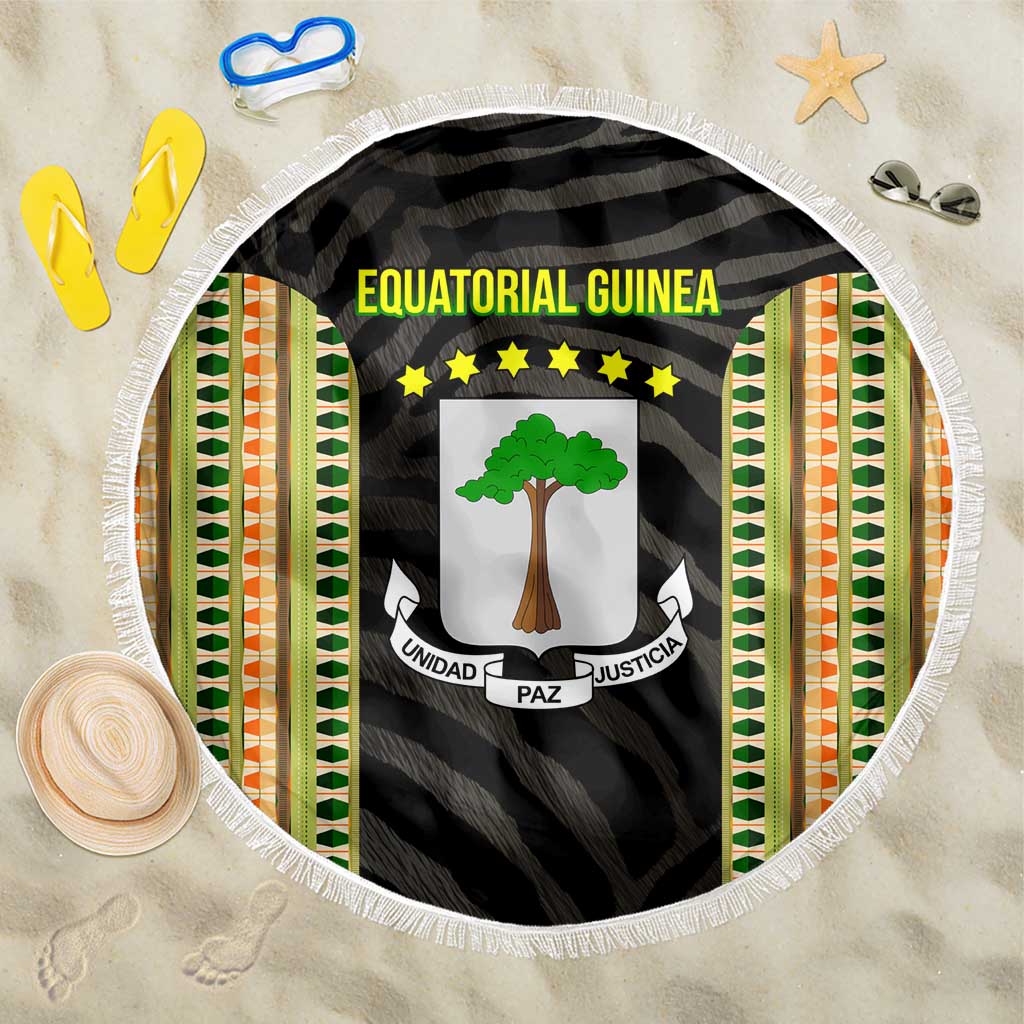 Equatorial Guinea Heritage Beach Blanket with National Emblem and Tribal Zebra Print