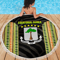 Equatorial Guinea Heritage Beach Blanket with National Emblem and Tribal Zebra Print