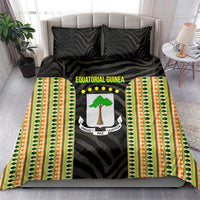 Equatorial Guinea Heritage Bedding Set with National Emblem and Tribal Zebra Print