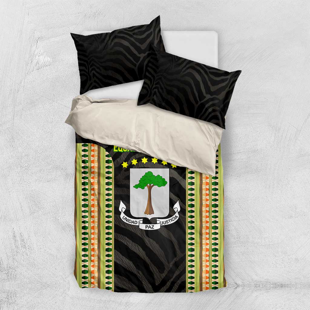 Equatorial Guinea Heritage Bedding Set with National Emblem and Tribal Zebra Print