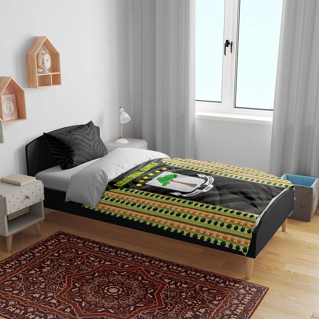 Equatorial Guinea Heritage Bedding Set with National Emblem and Tribal Zebra Print