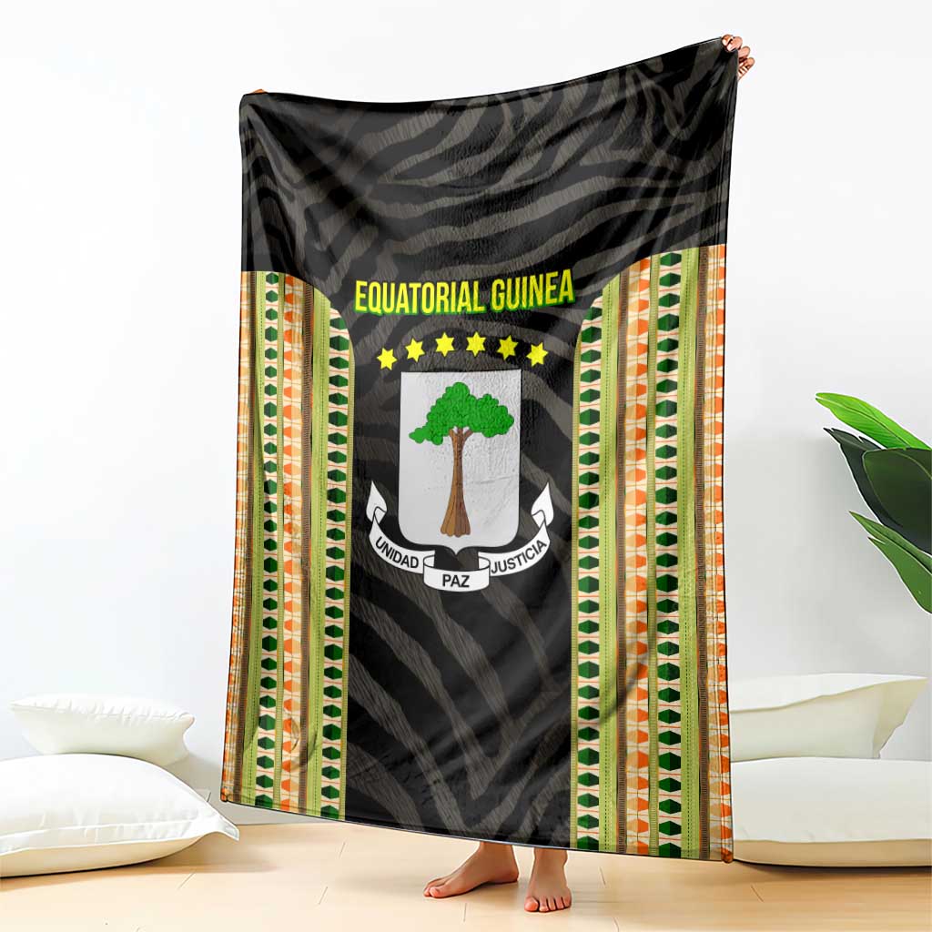Equatorial Guinea Heritage Blanket with National Emblem and Tribal Zebra Print
