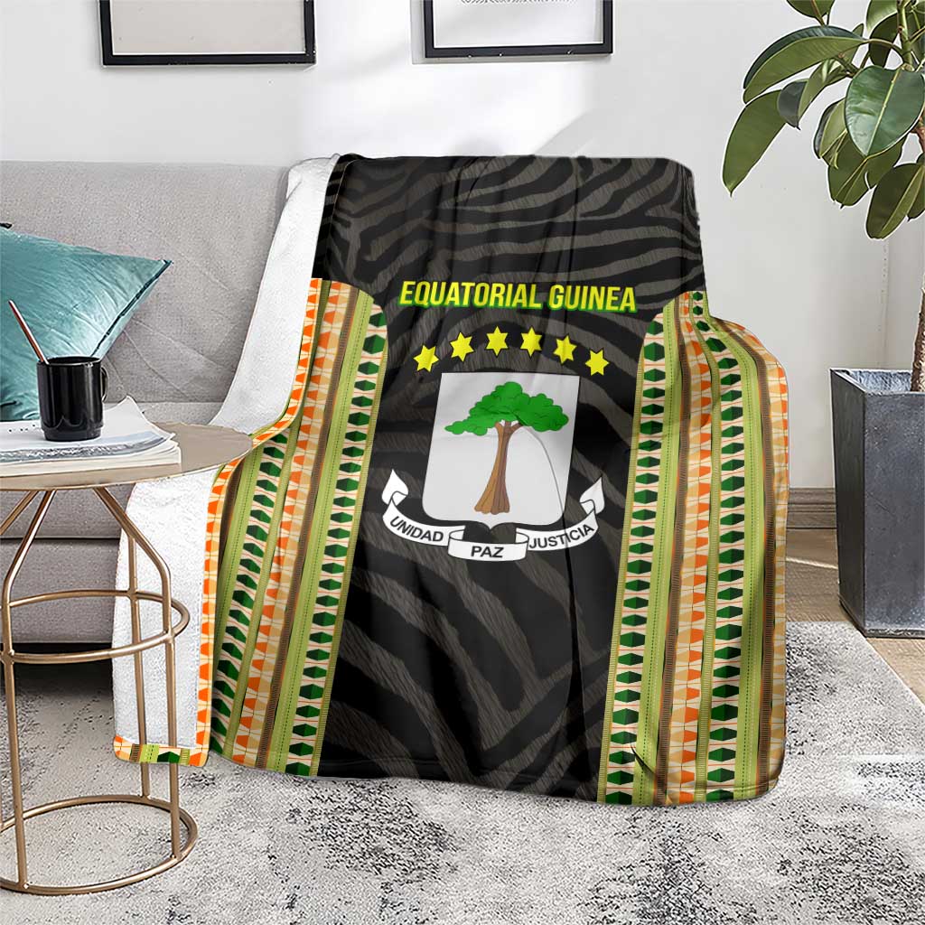 Equatorial Guinea Heritage Blanket with National Emblem and Tribal Zebra Print