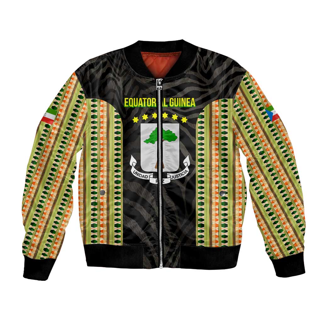 Equatorial Guinea Heritage Bomber Jacket with National Emblem and Tribal Zebra Print