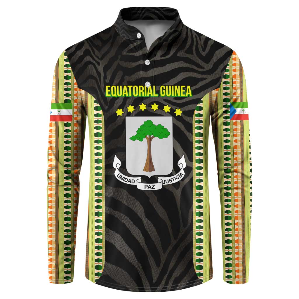 Equatorial Guinea Heritage Button Sweatshirt with National Emblem and Tribal Zebra Print