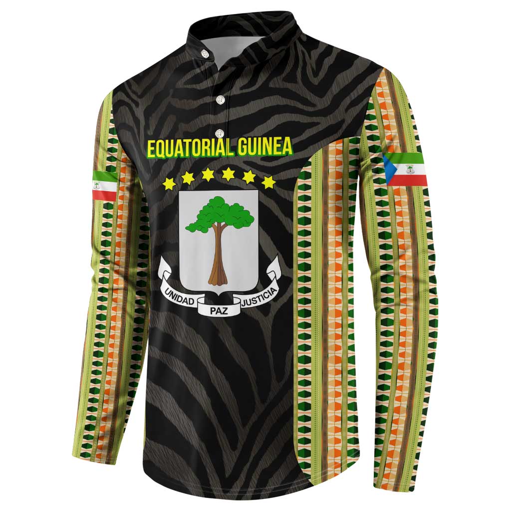 Equatorial Guinea Heritage Button Sweatshirt with National Emblem and Tribal Zebra Print