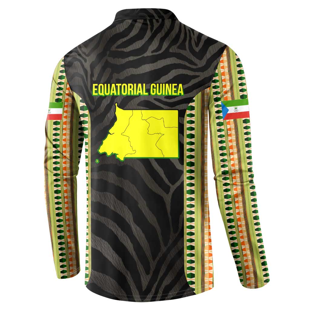Equatorial Guinea Heritage Button Sweatshirt with National Emblem and Tribal Zebra Print