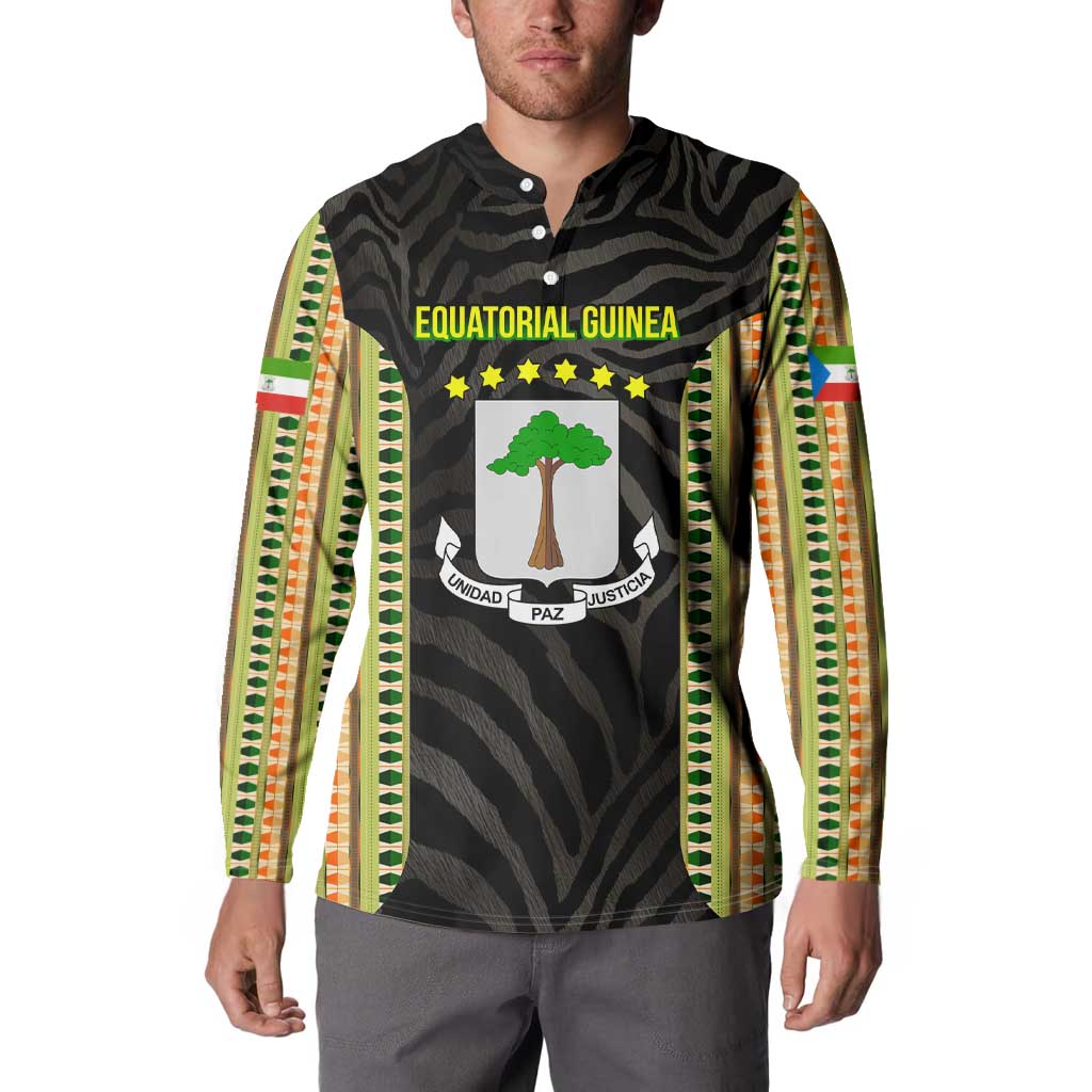 Equatorial Guinea Heritage Button Sweatshirt with National Emblem and Tribal Zebra Print