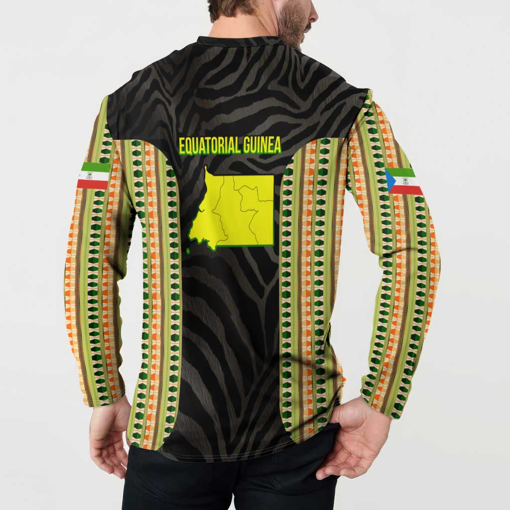 Equatorial Guinea Heritage Button Sweatshirt with National Emblem and Tribal Zebra Print