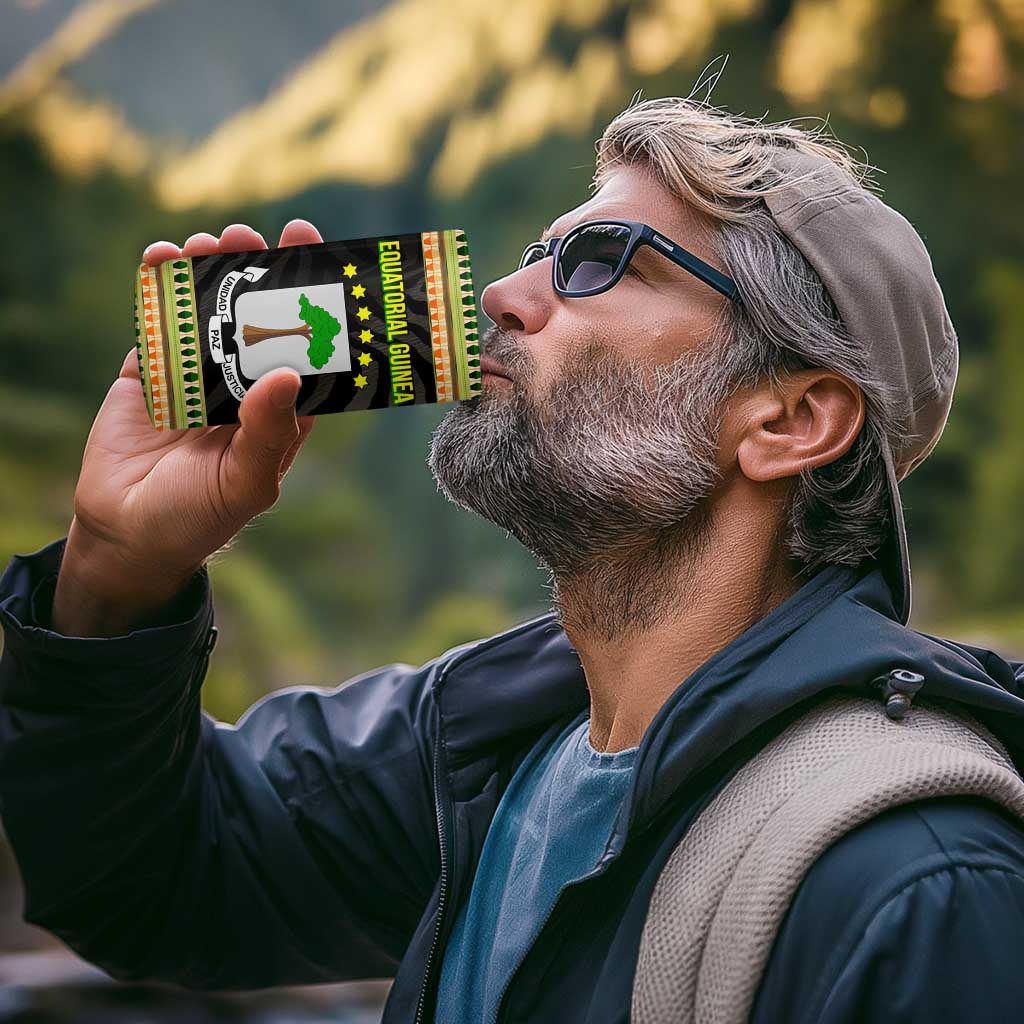 Equatorial Guinea Heritage 4 in 1 Can Cooler Tumbler with National Emblem and Tribal Zebra Print