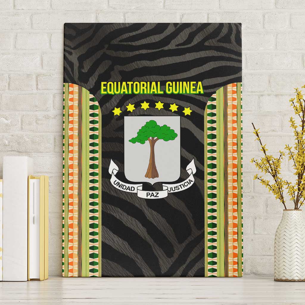 Equatorial Guinea Heritage Canvas Wall Art with National Emblem and Tribal Zebra Print