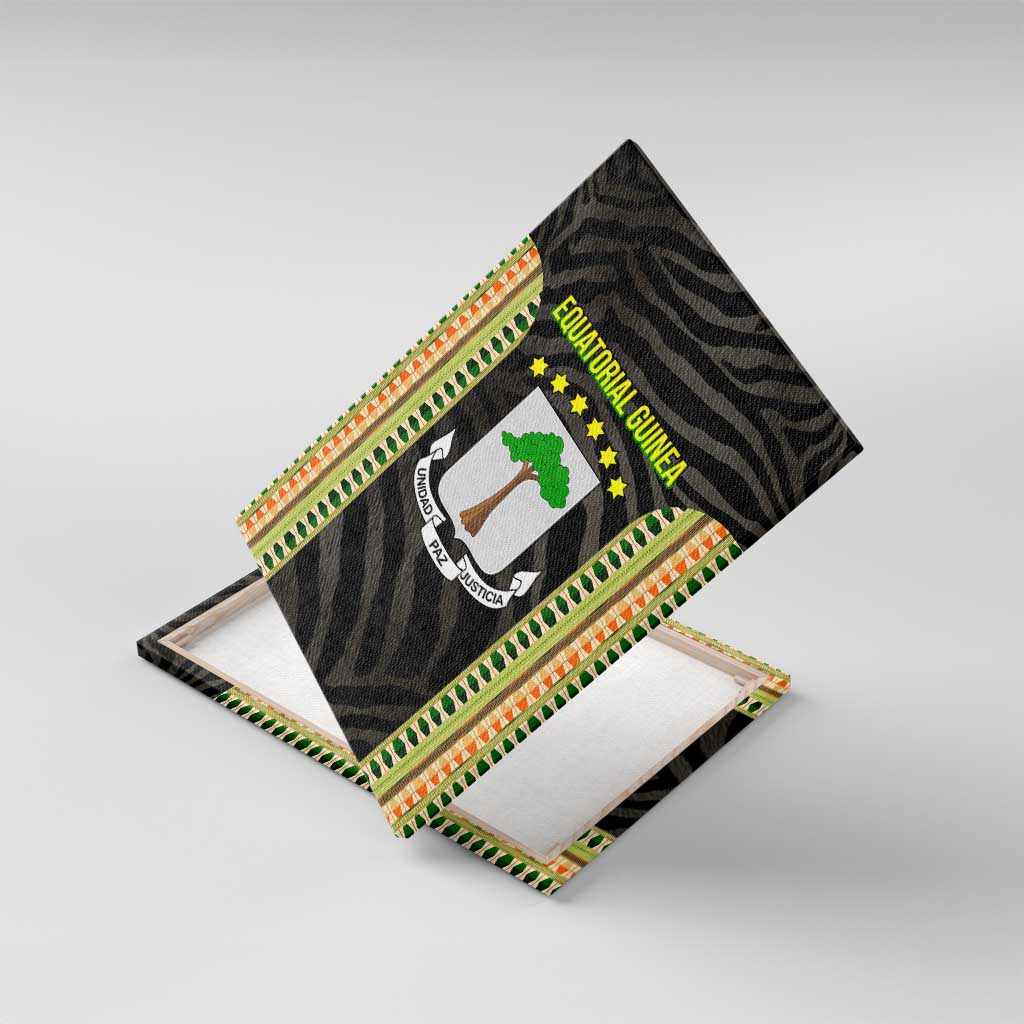 Equatorial Guinea Heritage Canvas Wall Art with National Emblem and Tribal Zebra Print