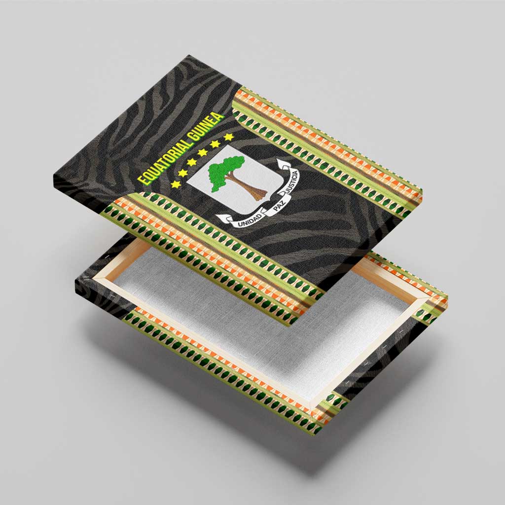 Equatorial Guinea Heritage Canvas Wall Art with National Emblem and Tribal Zebra Print