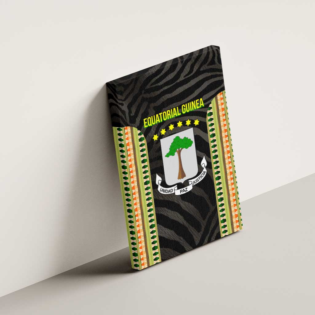 Equatorial Guinea Heritage Canvas Wall Art with National Emblem and Tribal Zebra Print