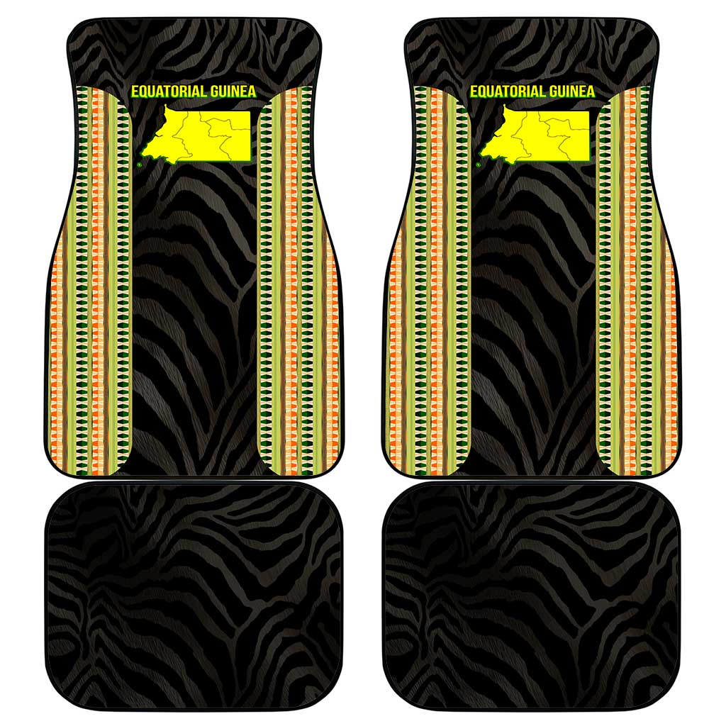 Equatorial Guinea Heritage Car Mats with National Emblem and Tribal Zebra Print