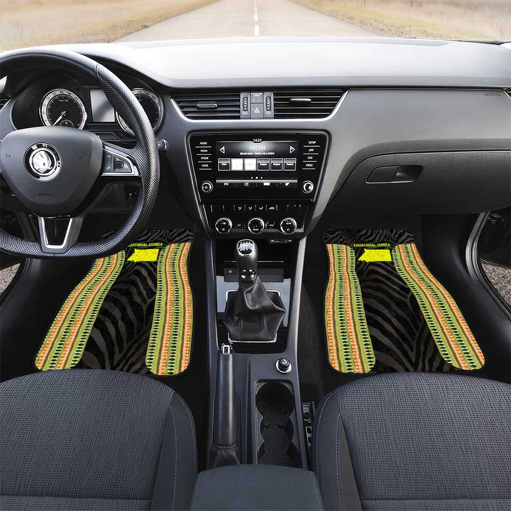 Equatorial Guinea Heritage Car Mats with National Emblem and Tribal Zebra Print