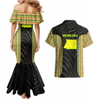 Equatorial Guinea Heritage Couples Matching Mermaid Dress and Hawaiian Shirt with National Emblem and Tribal Zebra Print